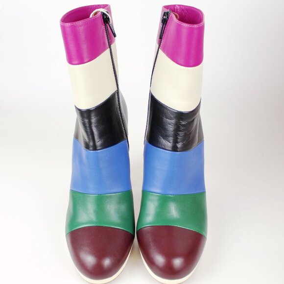 New VALENTINO GARAVANI Colorblock Stripe Leather Ankle Boots - Events, Party - Picture 9 of 16